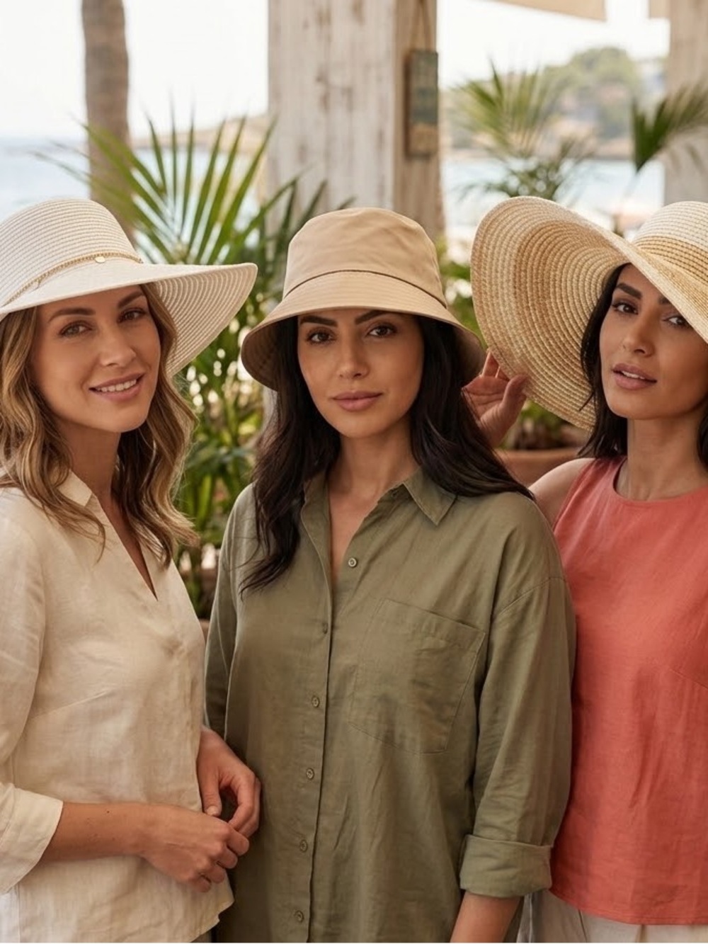 Set of 3 Women’s Hats ALDO Wide Brim, Oversized Beach Straw Hat & Tan Bucket Hat